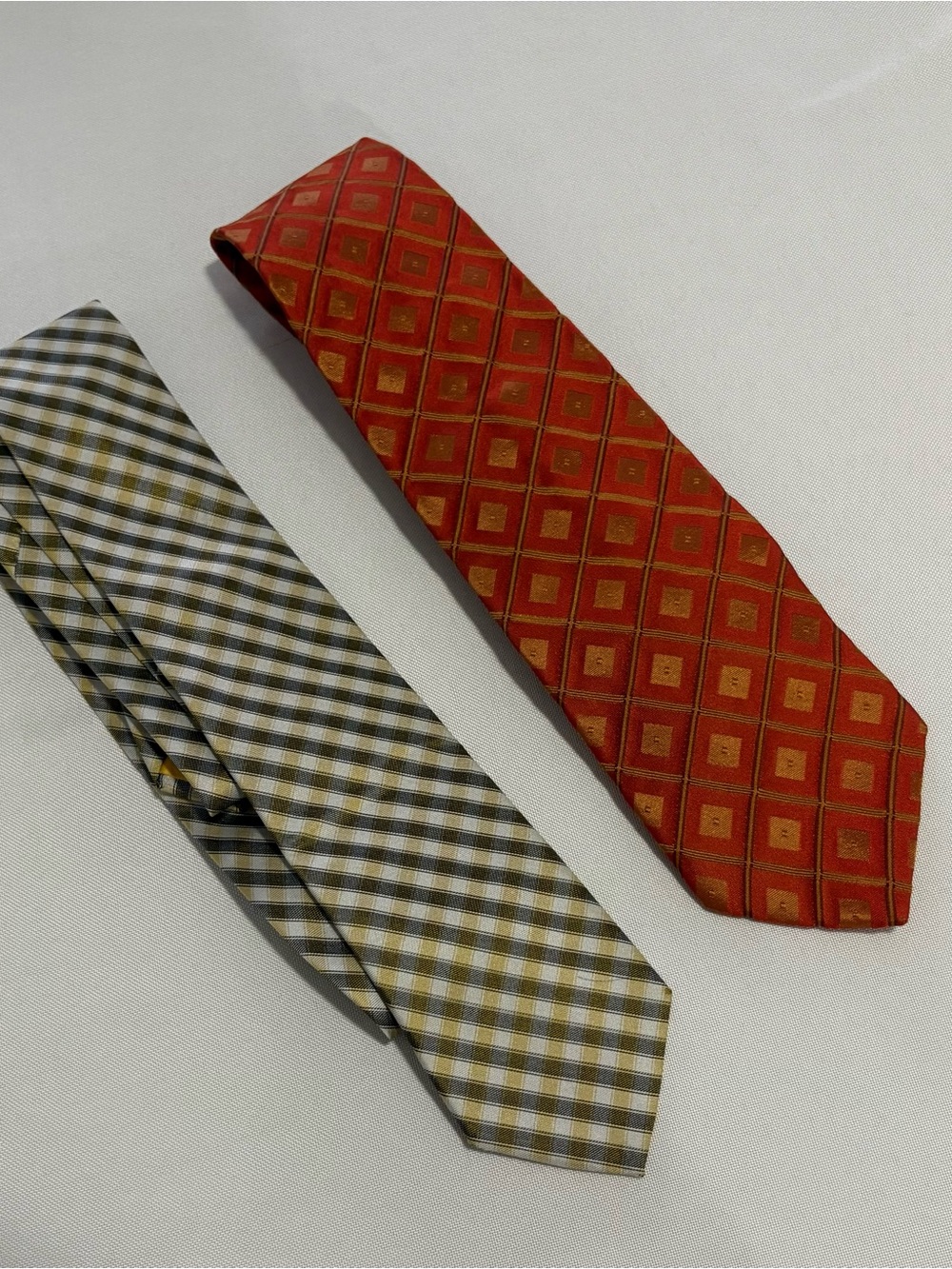 Two Hugo Boss Classic Orange and Yellow Geometric Silk Tie - Men Accessories